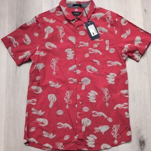 NWT Roark Shirt Mens Medium Red Classic Fit Lobster Fish Print Casual